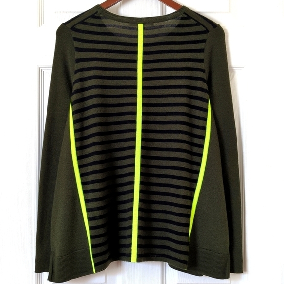 Duffy Lightweight Wool & Cashmere Striped Knit Flared Slit Hem Sweater Green XS - Picture 10 of 11